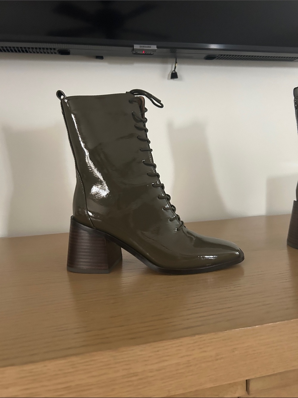 Sam Edelman Olive Patent Lace-Up Ankle Boots